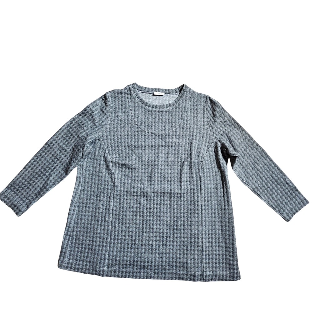 Akris Punto‎ Textured Houndstooth Knit Crew Neck 3/4 Sleeve Top 16 Quiet Luxury